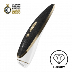 SATISFYER 'HAUTE COUTURE' MADE OF GENUINE LEATHER AND STAINLESS STEEL, PRESSURE WAVE VIBRATOR WITH VIBRATION; BLACK